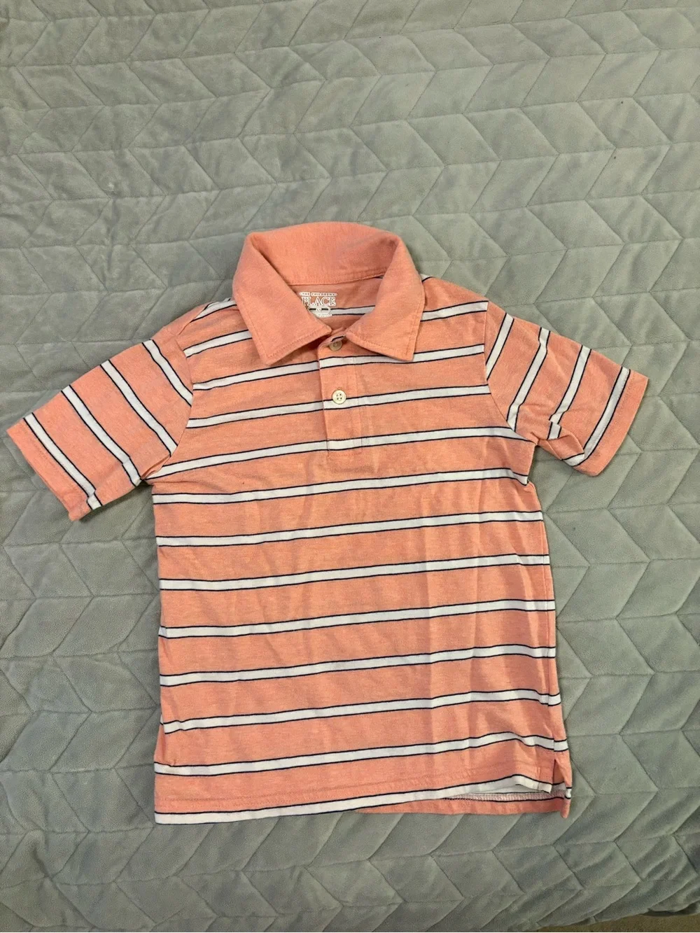 The Children's Place Peach Striped Polo Shirt with White & Navy Accents